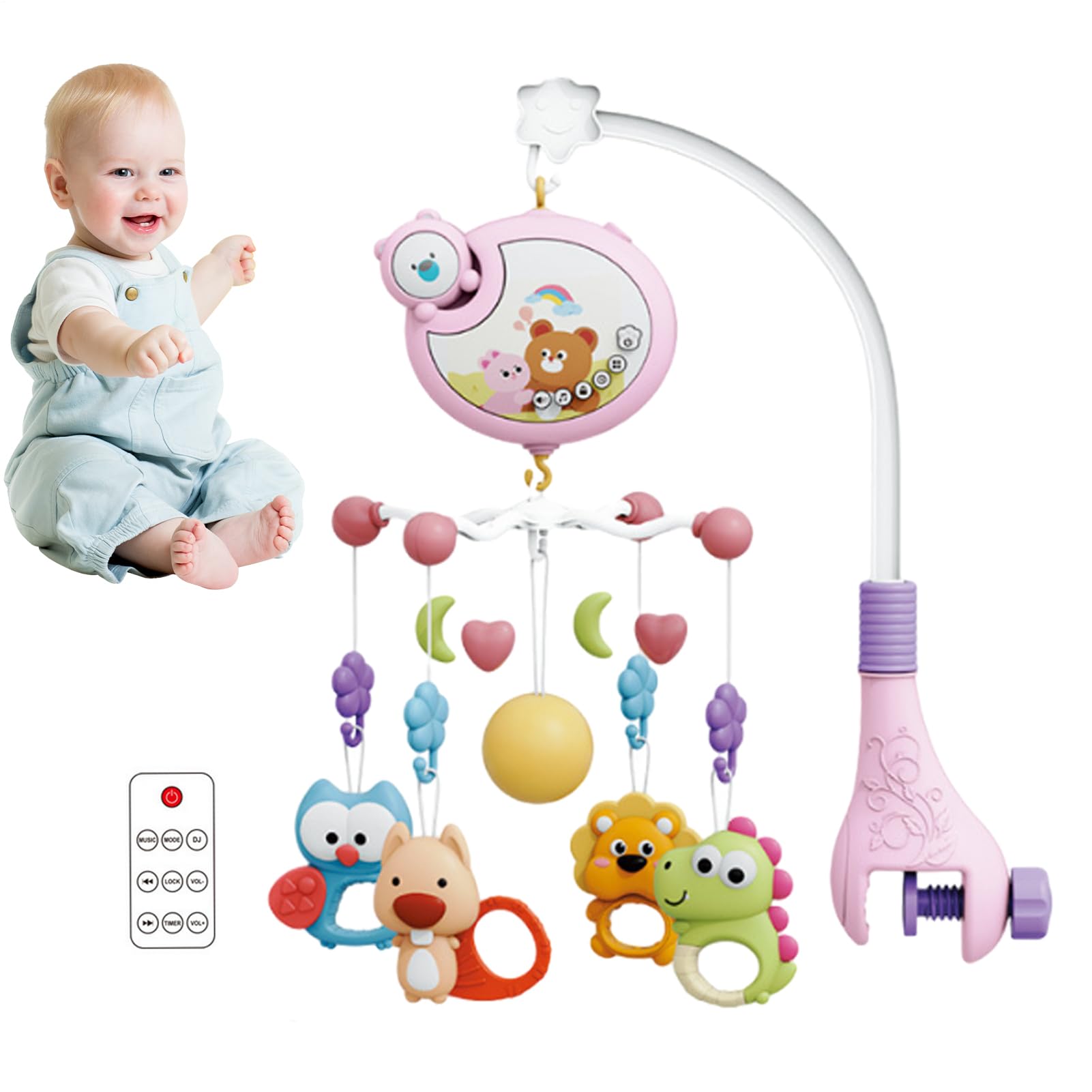 Mobile for Crib with Music & Night Light – 360° Rotating Nursery Toy for Newborns (0-18 Months), Remote Control Crib Mobile with Projection – Musical Bedside Bell for Boys & Girls