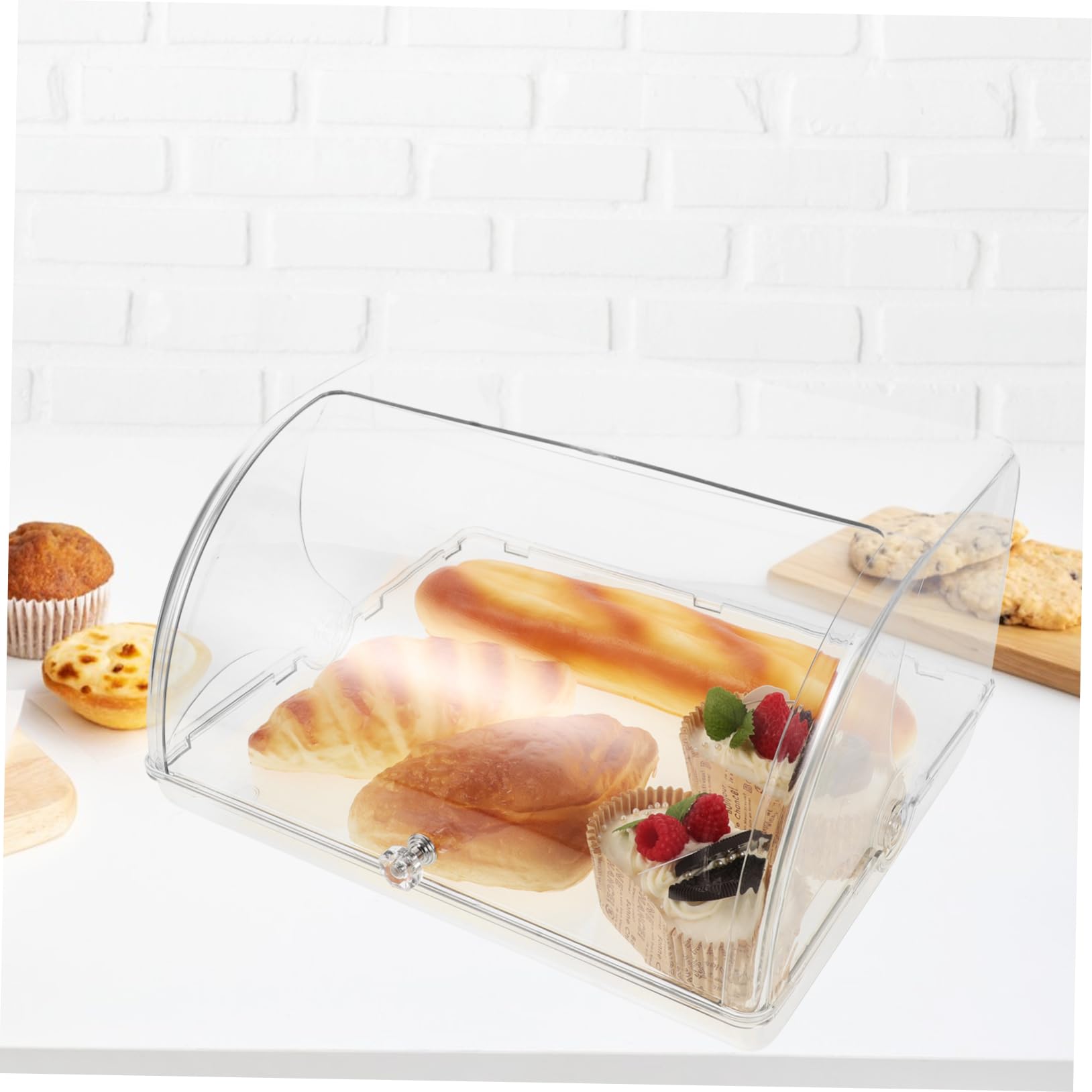 Caja para Pan de Plástico con Tapa Enrollable Transparente Contenedor para Almacenar Pan y Productos de Panadería Preserva y Organiza Bollería Encimera