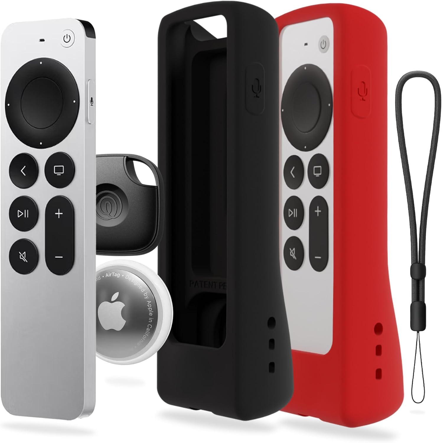 GripStand™ Apple TV Remote Cover, Scratch-Resistant Silicone Case Compatible with AirTag, Fits Siri Apple TV 4K/HD (2nd & 3rd Gen), Stand-Up Design, Enhanced Grip, 2 Pack Black and Red by 73&Sunny