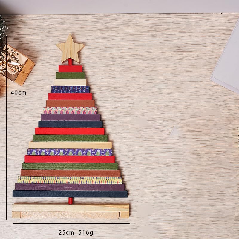 Set 6 Mini Alberi Di Natale In Legno – Altezze 15-26 Cm, Colori Rosso E Verde, Decorazioni Da Tavolo Natalizie Con Base, Stili Diversi