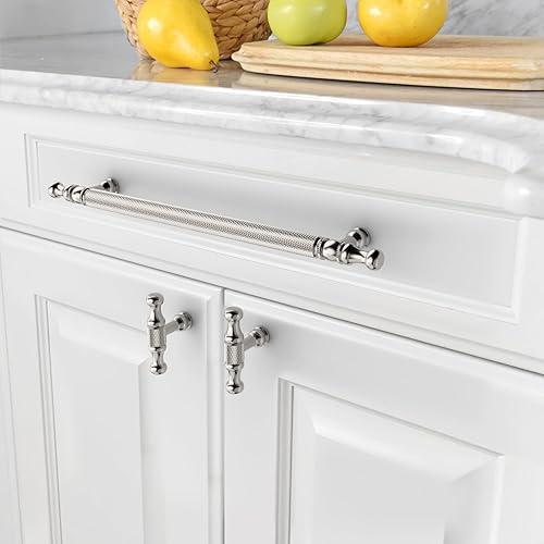 Miniatura 2 de Asidrama Paquete de 10 manijas moleteadas de níquel satinado cepillado de 7.5 pulgadas (7.559 in), tiradores de gabinete, accesorios de gabinete de