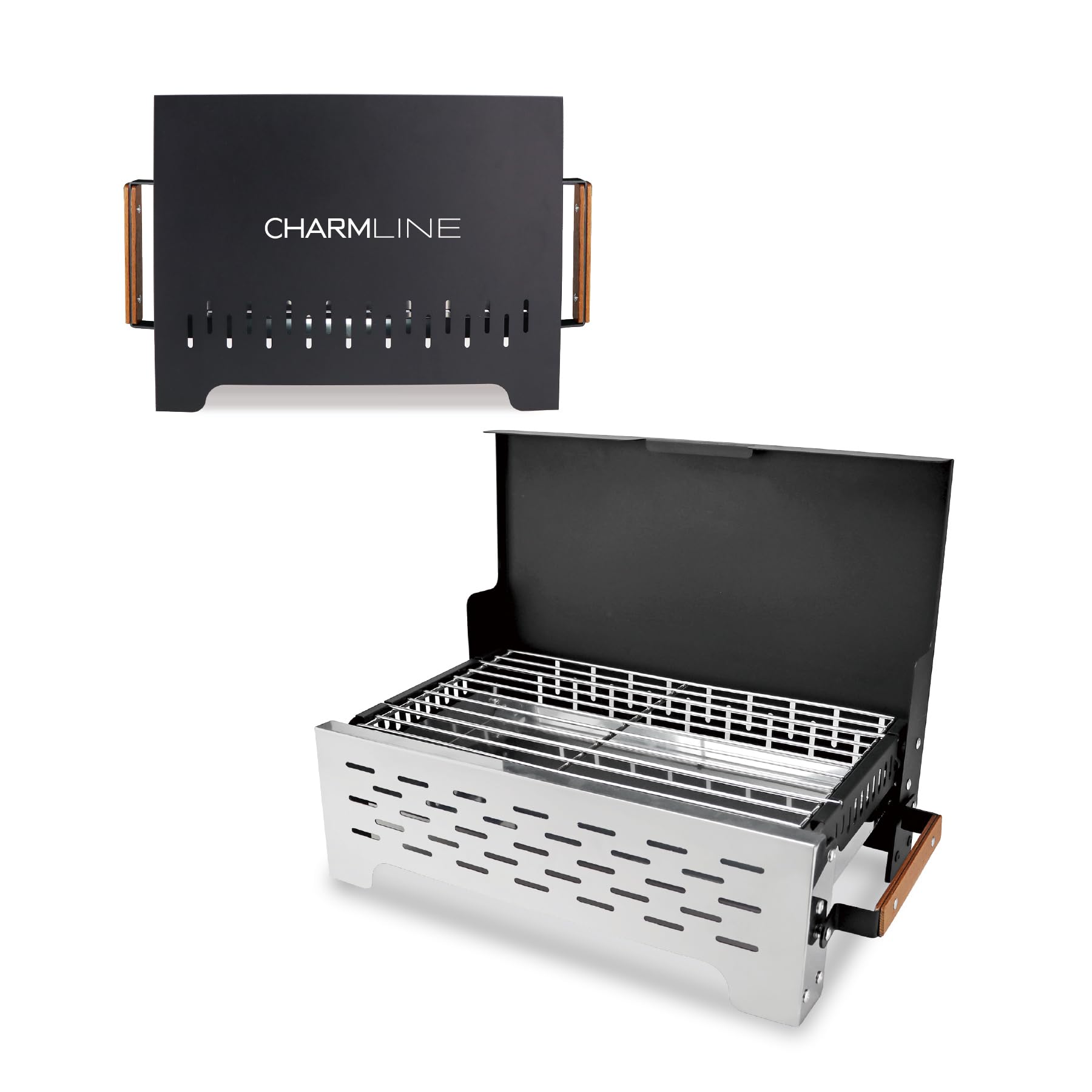 Charmline 42x33cm Foldable Portable Holzkohlegrill, Kompakte Tragbare Grill für Den Außenbereich, BBQ Grill für Camping, Picknicks, Gärten und Strand Parteien, Schwarz