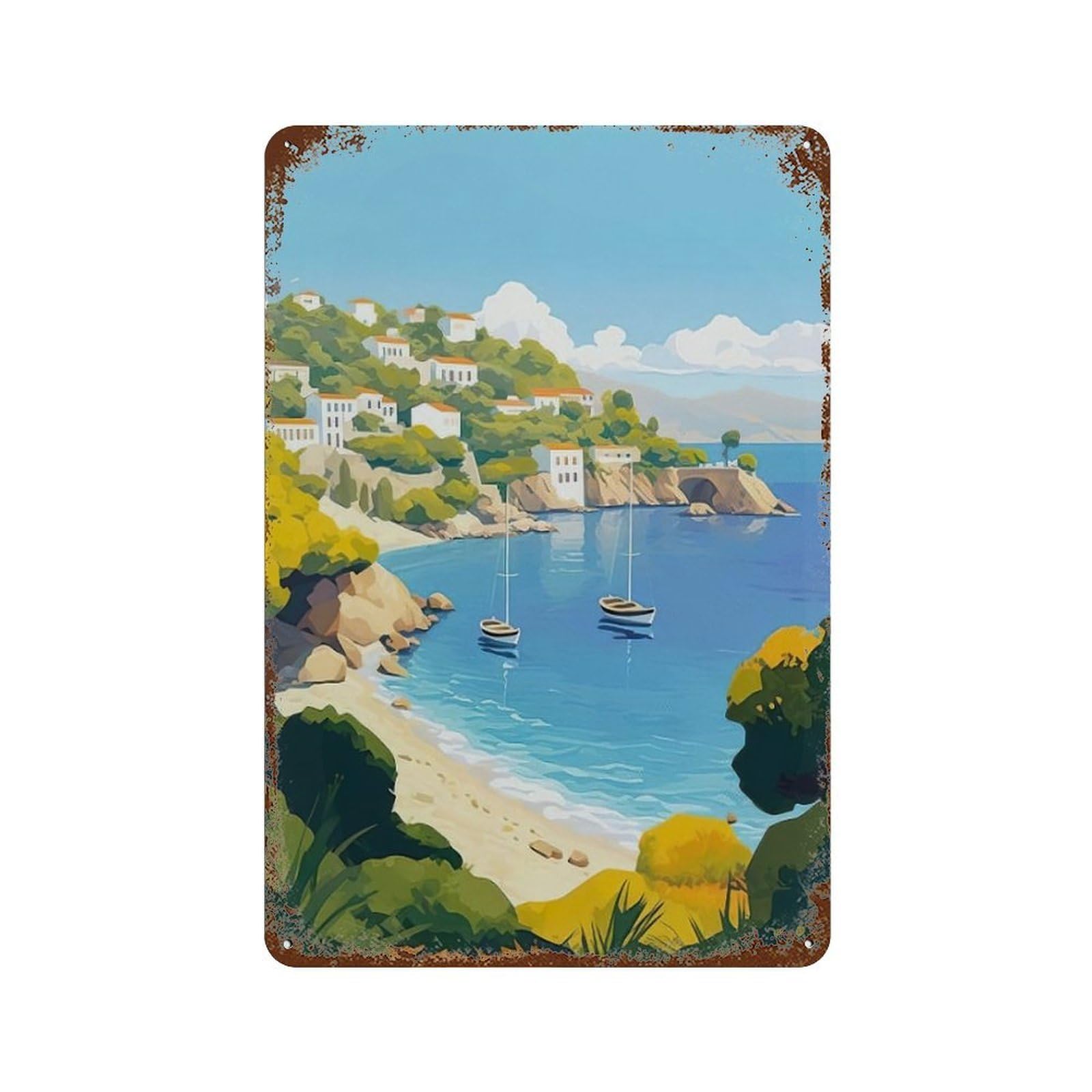 xiaoxiaoshen Cityscape Skopelos Island Wall Decor Art Metal Tin Poster Modern Home Decor Art Home Bar Shop Decorations Vintage Sign 30x20cm