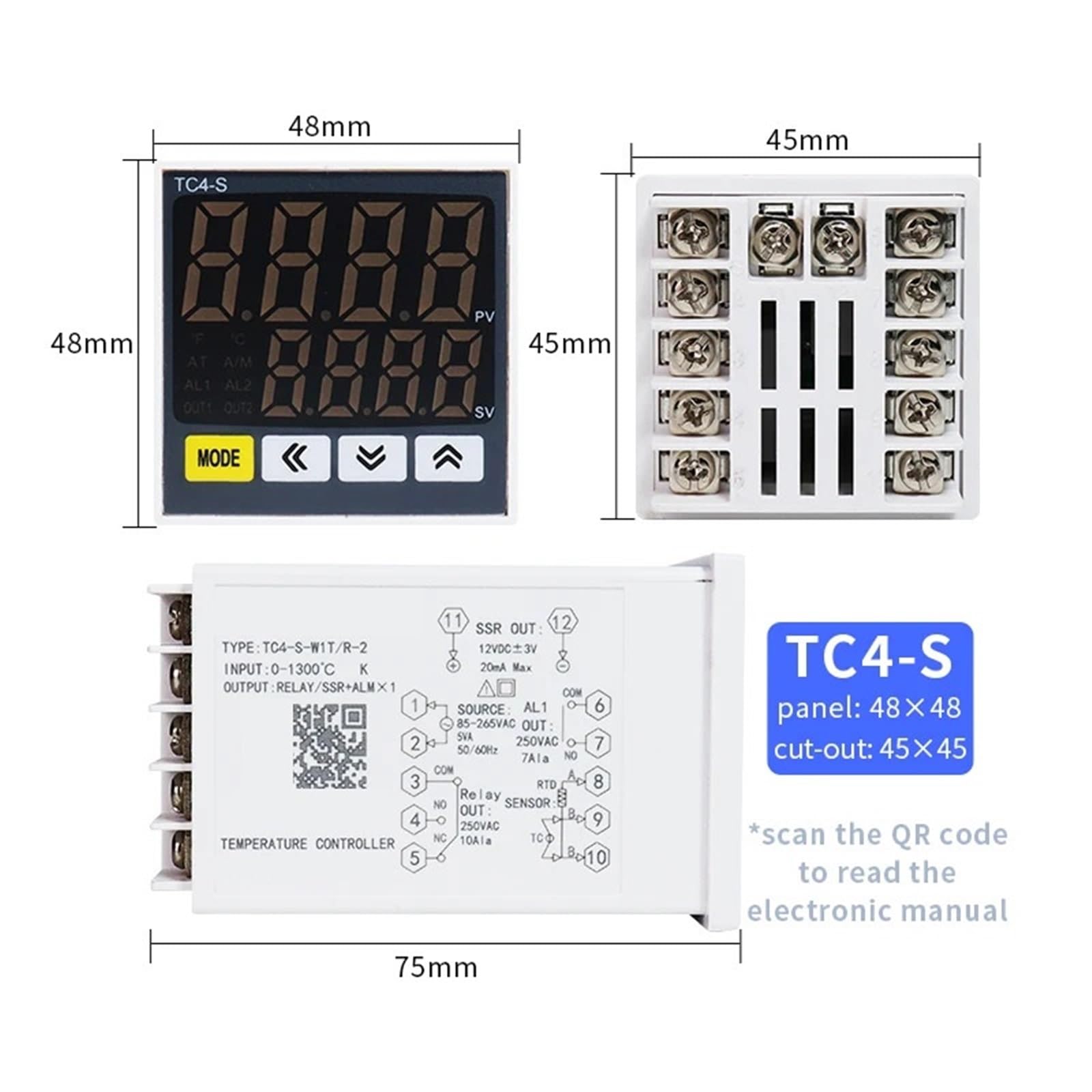 Termostato digitale regolatore di temperatura SSR relè doppia uscita ingresso universale TC4S TC4H TC4L TC4M termoregolatore PID 1300℃(TC4-S 48x48mm)