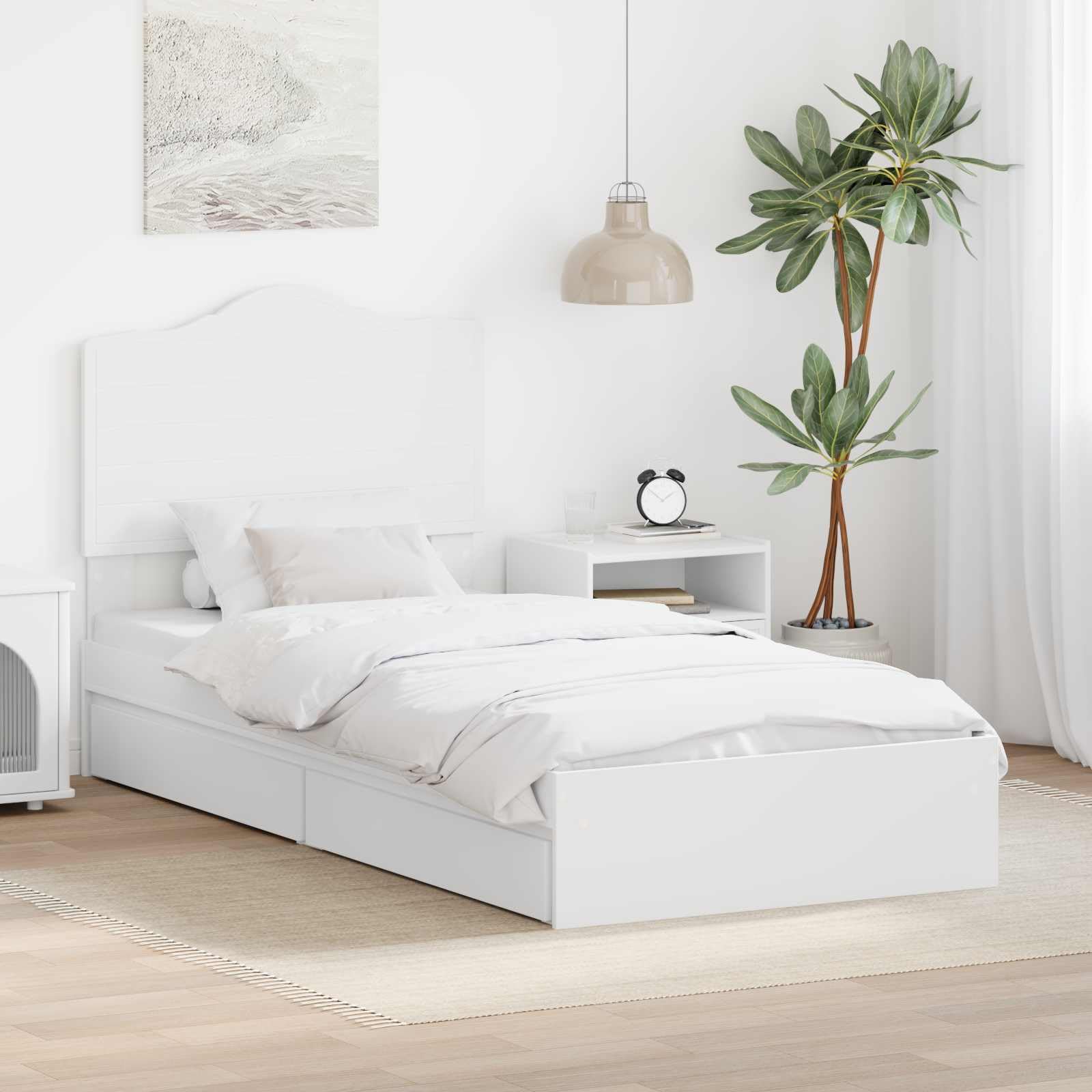 vidaXL Storage Bed with Headboard White 90 x 190 cm Engineered Wood, Modern, Rectangular Bed Frame for Stylish Sleeping Space, Durable Engineered Wood Platform, Customized Width Solution