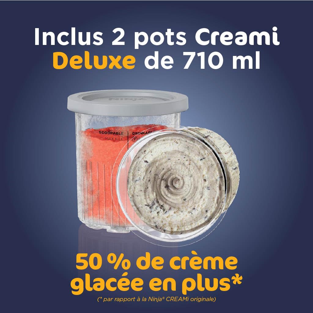 Ninja CREAMi Deluxe Machine a glace et sorbetière, 2 bacs, 10 fonctions, crème glacée, yaourts glacés, des milkshakes, des slush, Pièces amovibles lavables au lave-vaisselle, Stone/Or NC502EUSTGD