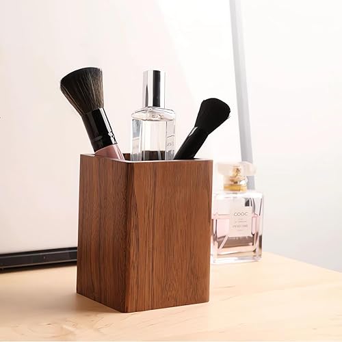 Miniatura 7 de LEILISI Portalápices, soporte de madera de nogal para escritorio, almacenamiento de maquillaje, escuela, hogar, oficina, accesorios de mesa y
