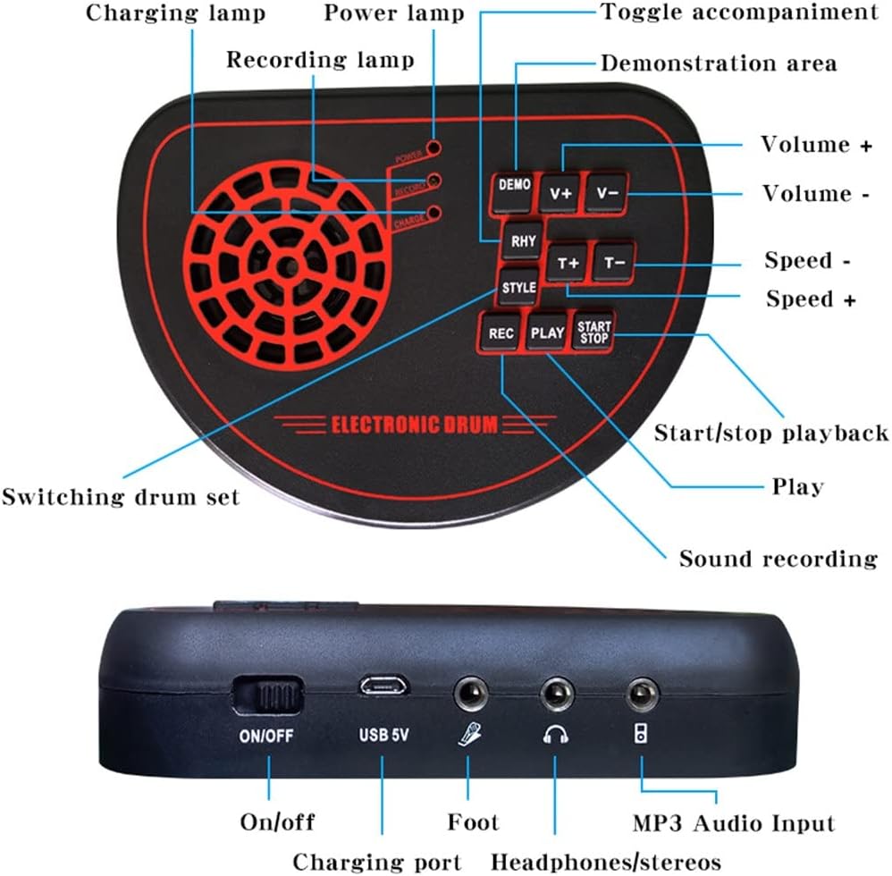 Portable Roll UP Electronic MIDI Drum Set Kits 9 Pads Built-in Speakers Practice (Color : As Shown, Size : One Size)