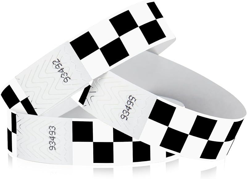 500 pulseras Tyvek negras a cuadros/cuadros para eventos | Cómodas pulseras de identificación Tyvek resistentes al agua y al desgarro, fabricadas en EE. UU. para eventos, conciertos, seguridad para fiestas y admisión VIP