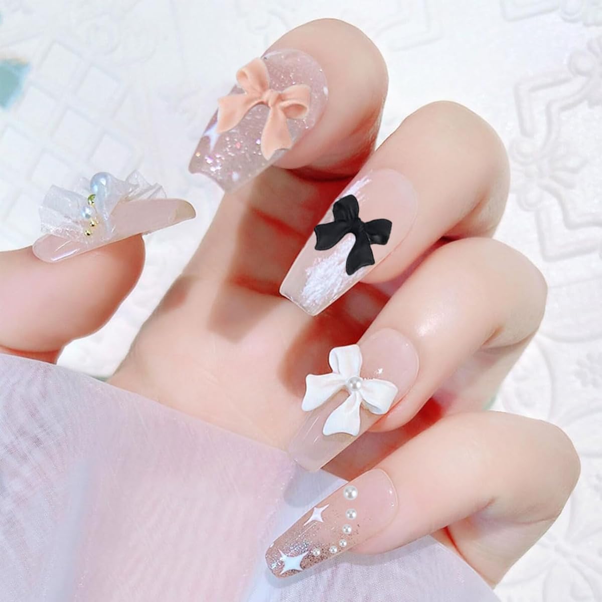 Huda Girl Cute Nail Art Stickers, 3D Bow Butterfly Pearl 4