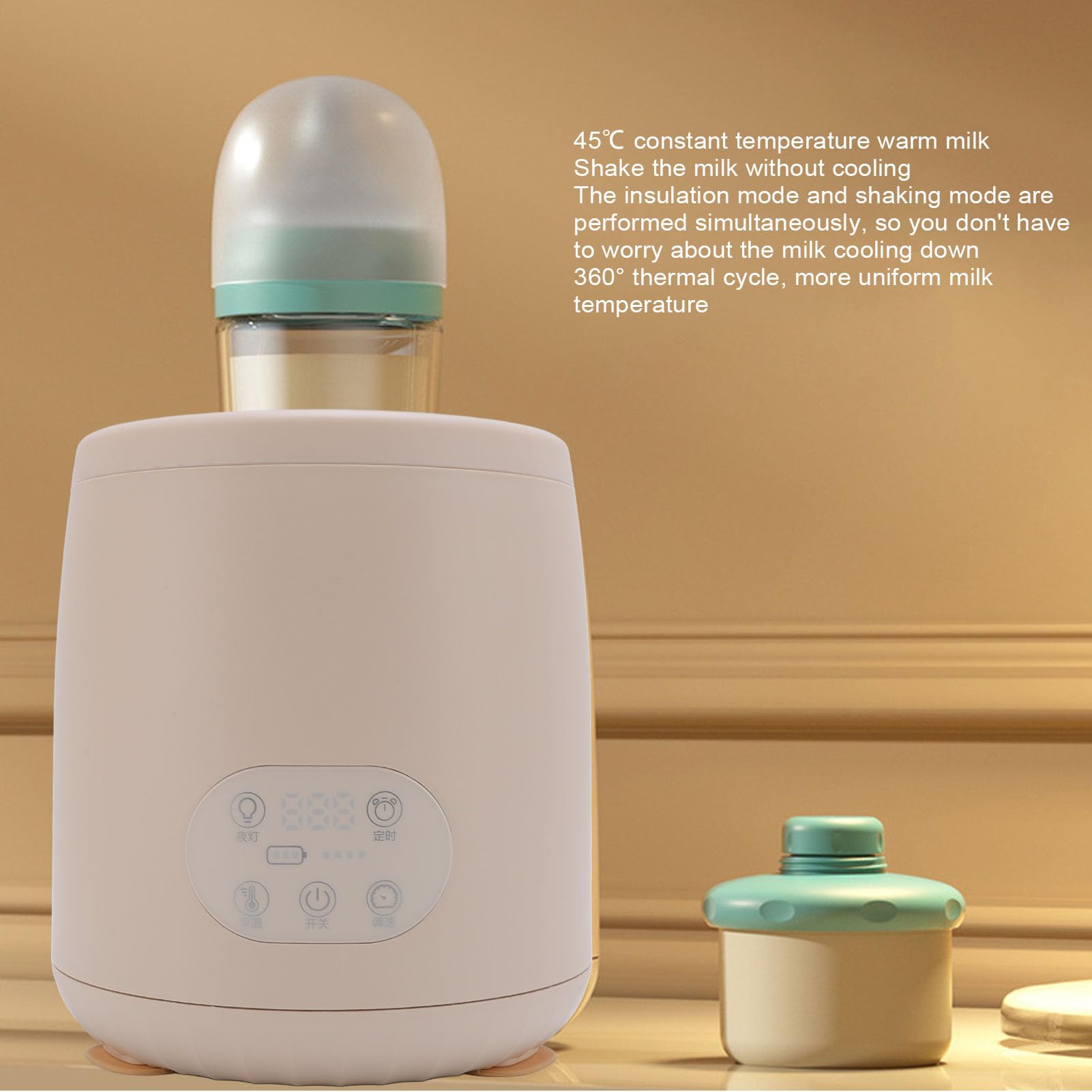 Babyflaschen-Shaker, 3 Mischmodi, 4 Geschwindigkeiten, einstellbar, elektrischer automatischer Babymilchflaschen-Shaker mit 5 Timern, Babyflaschen-Shaker mit Nachtlicht