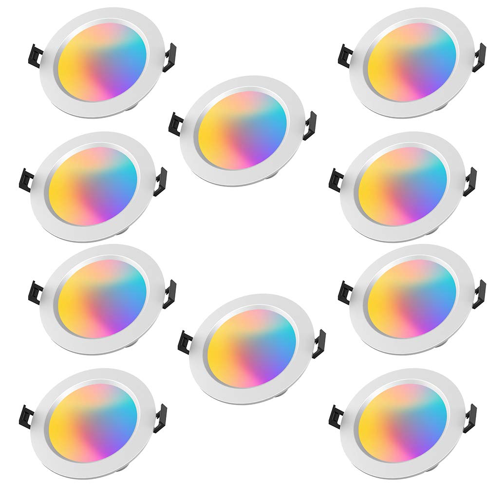 Zestaw 10 szt., Bluetooth Smart App 5 W Downlight LED reflektor do zabudowy RGBWC, oświetlenie LED 230 V, możliwość ściemniania, aluminiowe lampy sufitowe do salonu, łazienki