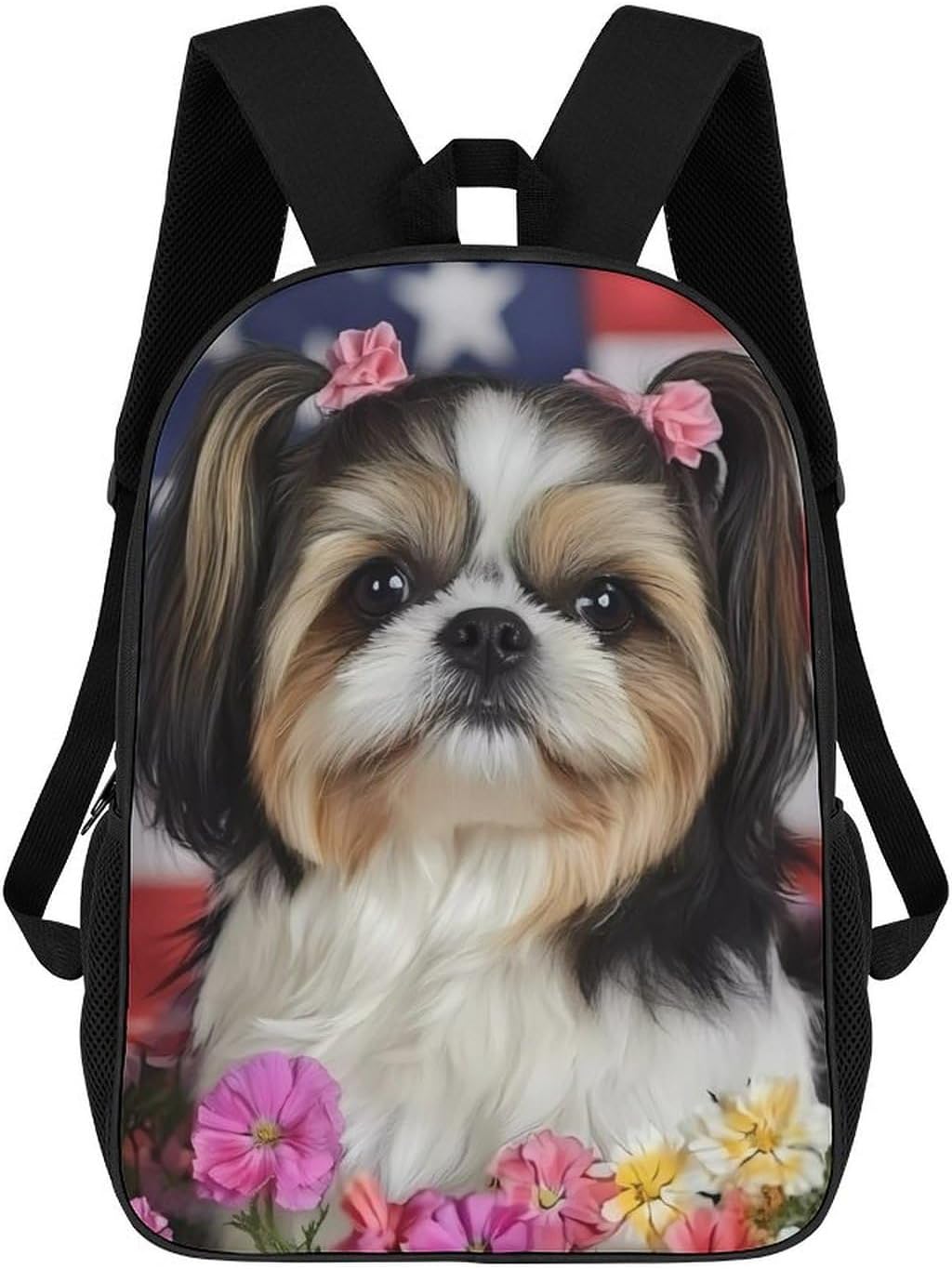 Shih Tzu Dog And Flowers Laptop Backpack for Men Women 17 Inch Shoulder Bag Travel Daypack
