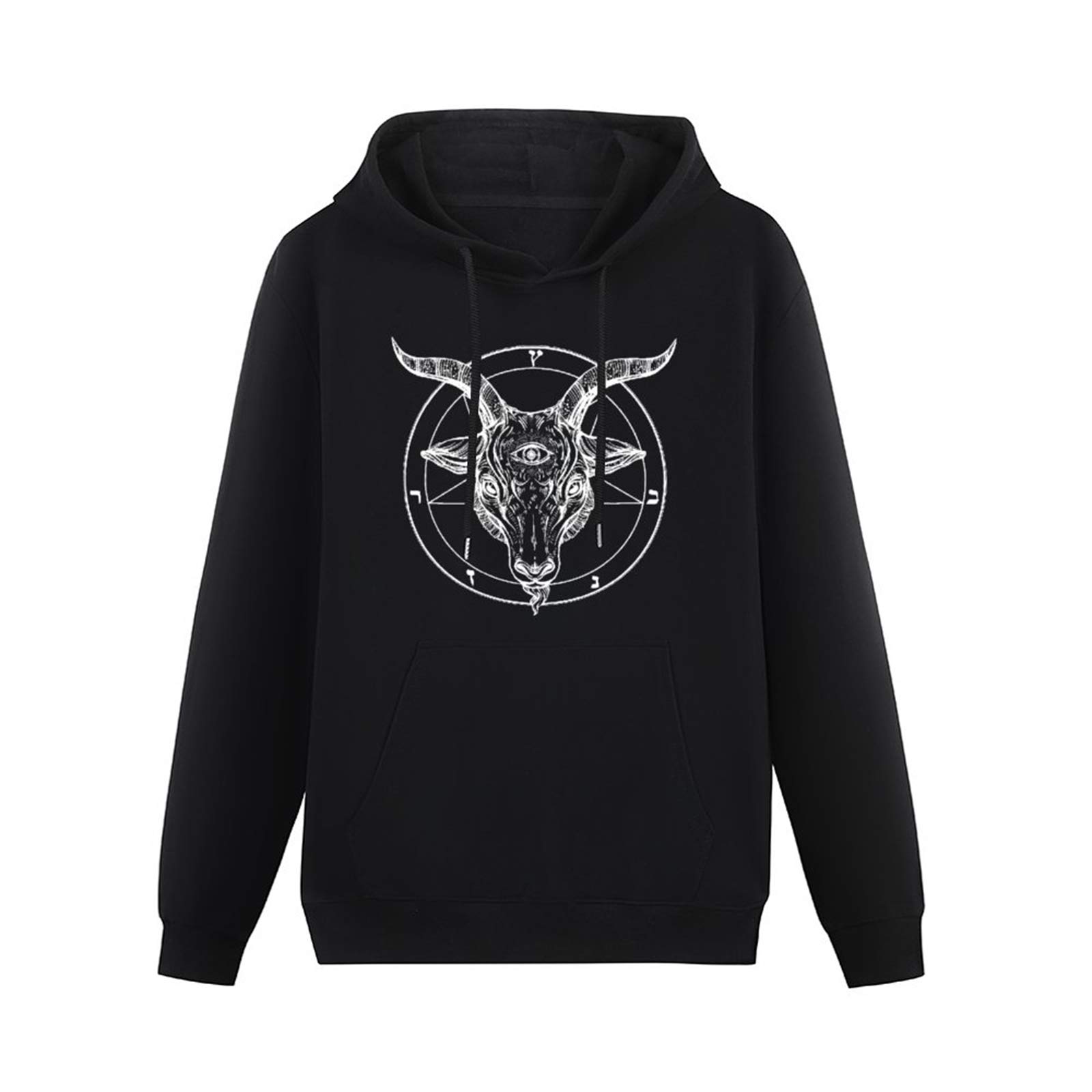 woquMen's Hoodies Pullover Long Sleeve Sweatshirts Baphomet Pentagram Satantic Occult Church Of Satan Goat Goth Long Sleeve Sweatshirts