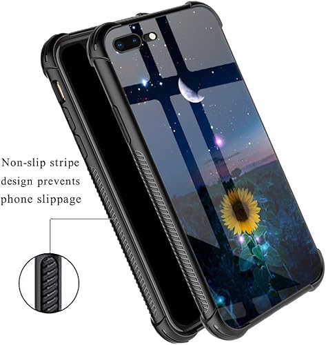 Miniatura 4 de Funda protectora para iPhone 78 Plus, diseño de girasol con luna y estrellas, de cristal templado anti-raspones, esquinas reforzadas, Girasol Luna