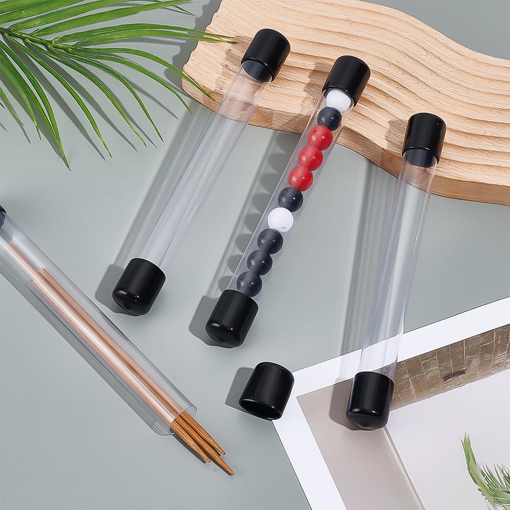 AHANDMAKER Lot de 8 tubes de rangement vides en plastique rigide transparent de 21 cm de long avec bouchons en caoutchouc noir pour conteneurs de perles, artisanat, bricolage, noir