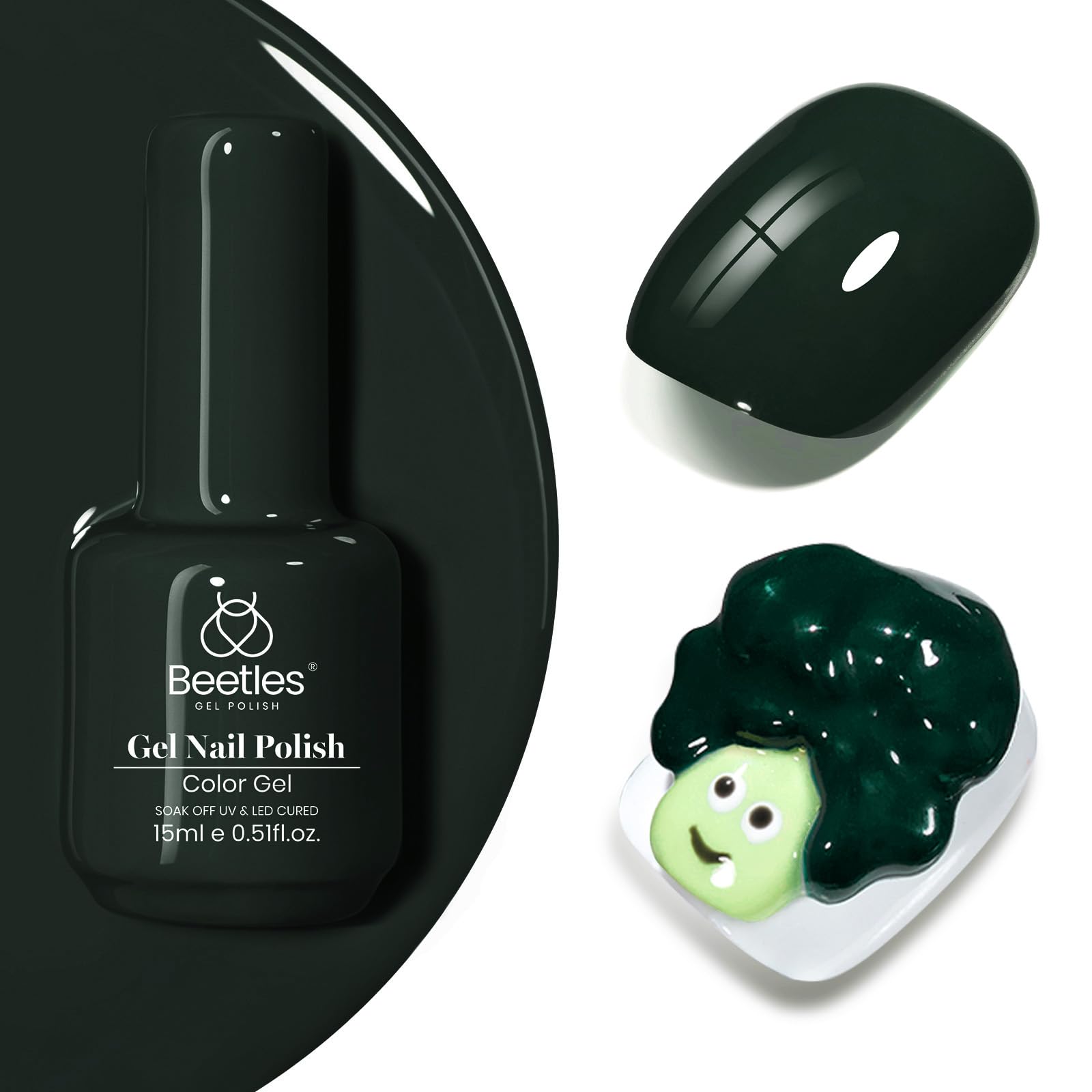 Beetles Green Gel Nail Polish, 15ML 0.51OZ Dark Green Color Soak Off UV Nail Lamp Forest Color Gel Polish Manicure Salon DIY Nail Art Design Decoration at Home Gift for Women