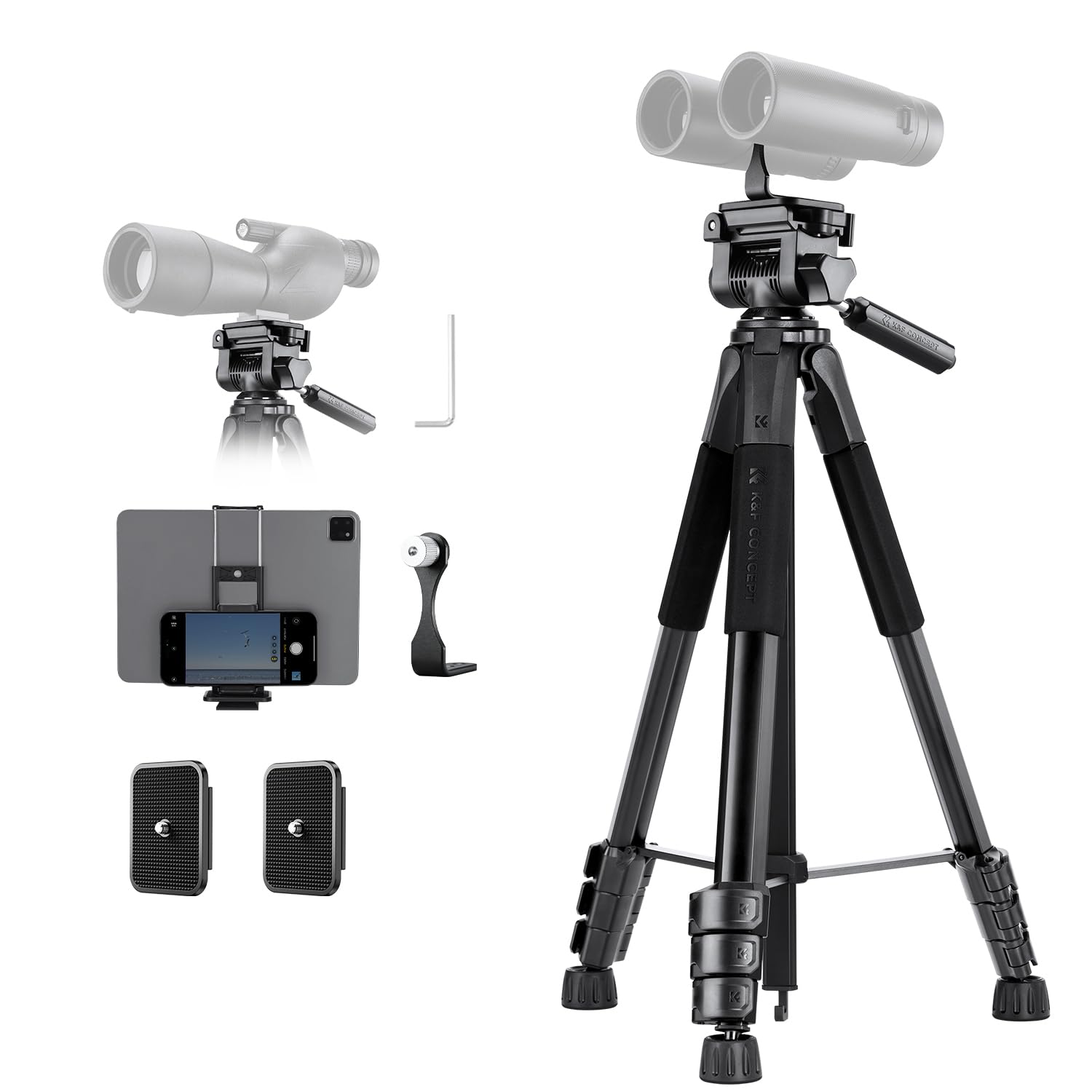 K&F CONCEPT Spotting Scope Tripod with Binocular Adapter