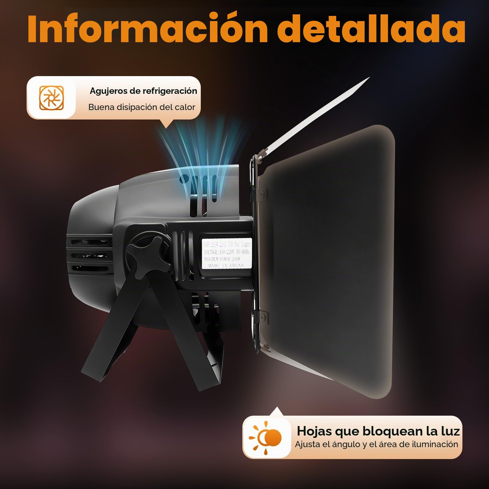 Iluminación Escenario 200W LED 2 en 1, Foco PAR COB DMX con Visillos, Luz ESTUDIO Teatro Calida/Blanca, Pantalla Plana para Eventos DJ Boda Bar Musicales, IP20