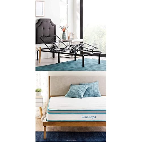 Linenspa Adjustable Bed Base-Motorized Head and Foot Incline 8 Inch Memory Foam and Innerspring Hybrid Medium-Firm Feel Mattress, King