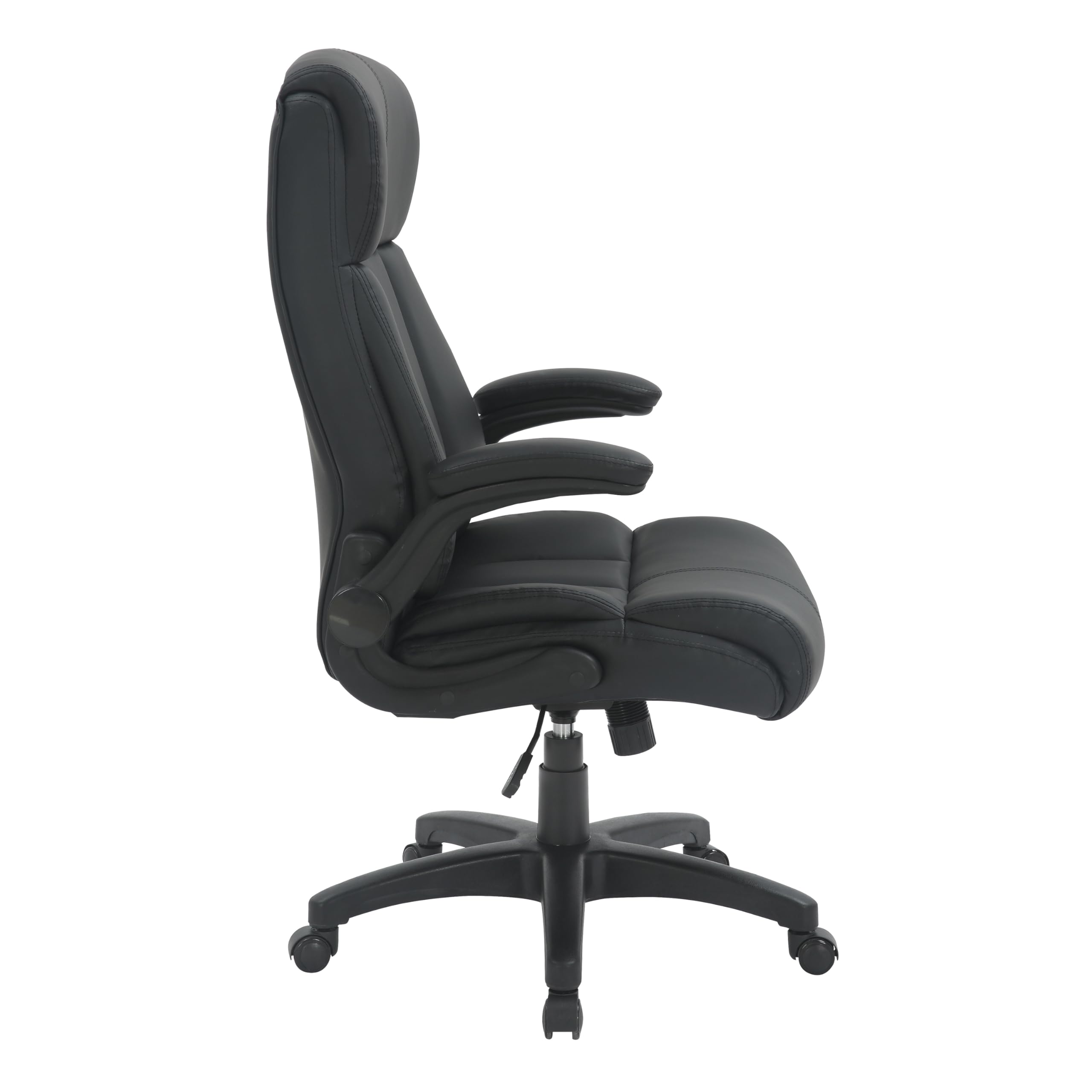 Silla de oficina ejecutiva de cuero con reposabrazos acolchados abatibles y altura ajustable con control de inclinación, silla de escritorio de poliuretano, color negro 6