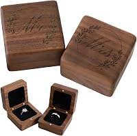 Musowood Vintage Solid Walnut Wood Ring Box Set (2pcs) - Hand-Polished Engagement Proposal Holder with Velvet Lining