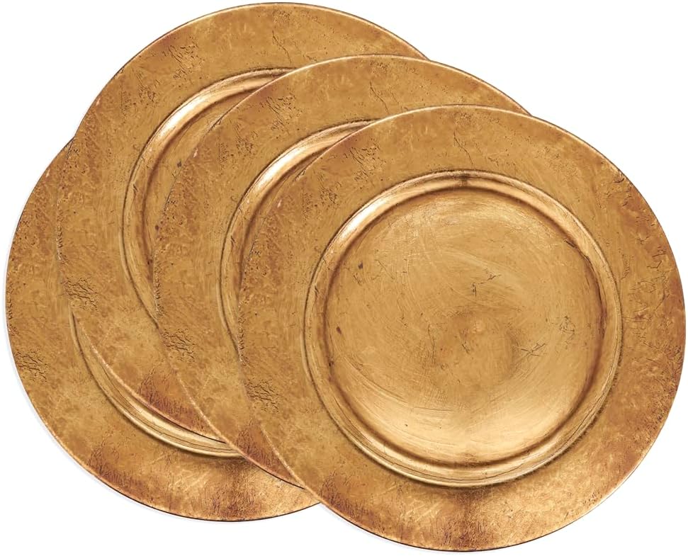 Fennco Styles Copper Antique Charger Plates 13" Round, Set of 4 – Elegant & Sturdy Table Chargers for Banquets, Family Dinners, Special Events, Everyday Use and Home Décor