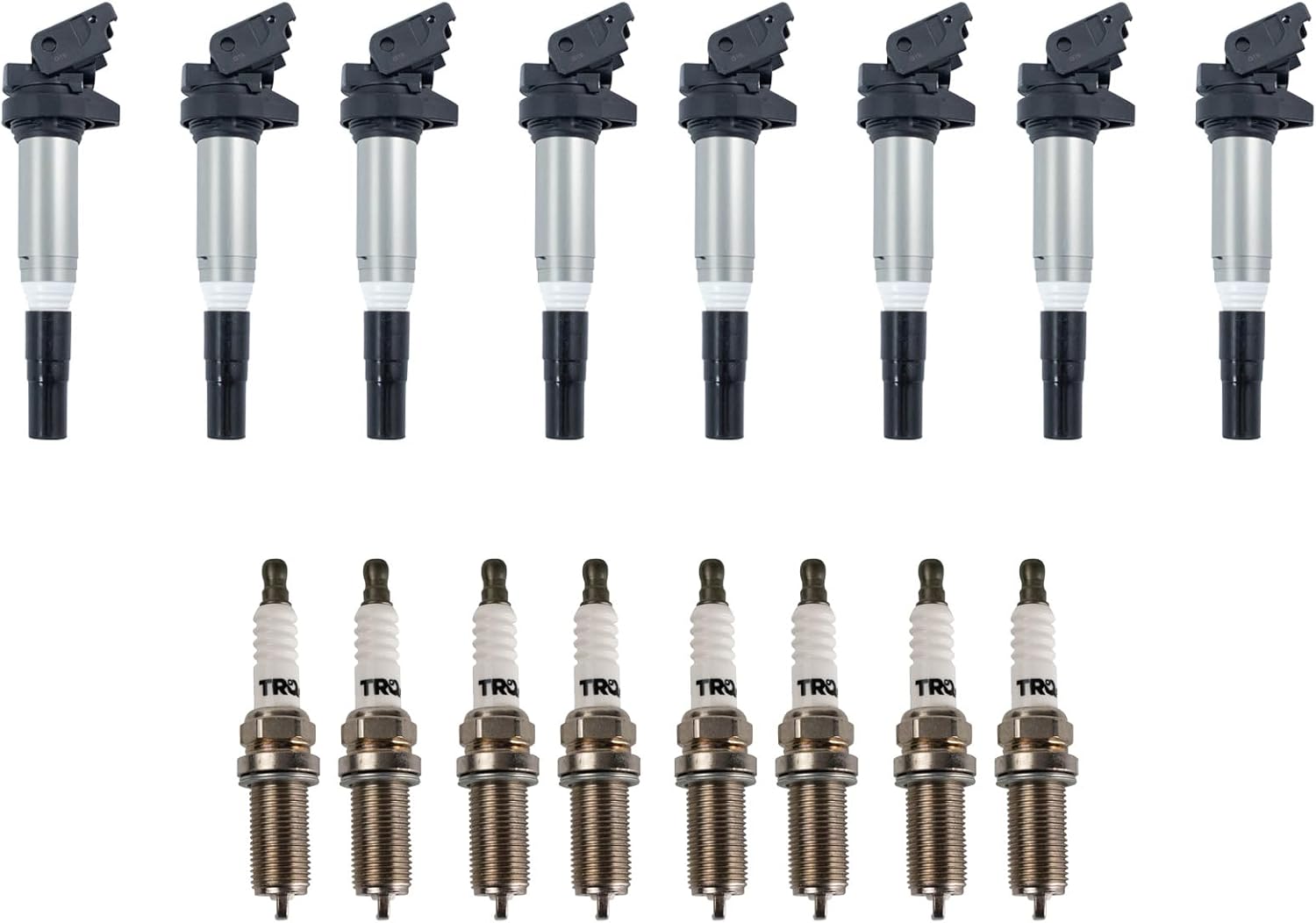 TRQ Ignition Coil and Spark Plug Kit 16 Piece Compatible with 2002-2005 BMW 745i 745Li 2003 BMW X5 Z8 2004-2005 545i 645Ci 2004-2006 X5 2005 745i 745Li