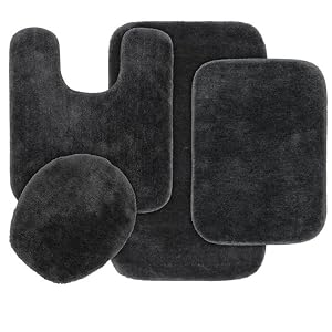 Soft Plush and Stylish Bathroom Rugs Sets 4 Piece Washable Skid Resistant Latex Backing Casual Style with Solid