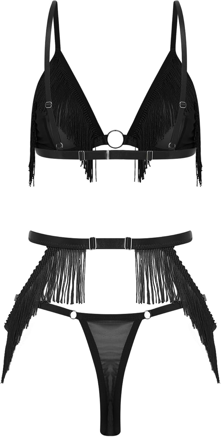 ACSUSS Women Push Up Swimwear Adjustable Straps Honeymoon Nightwear Mesh Bra with Panty Sets