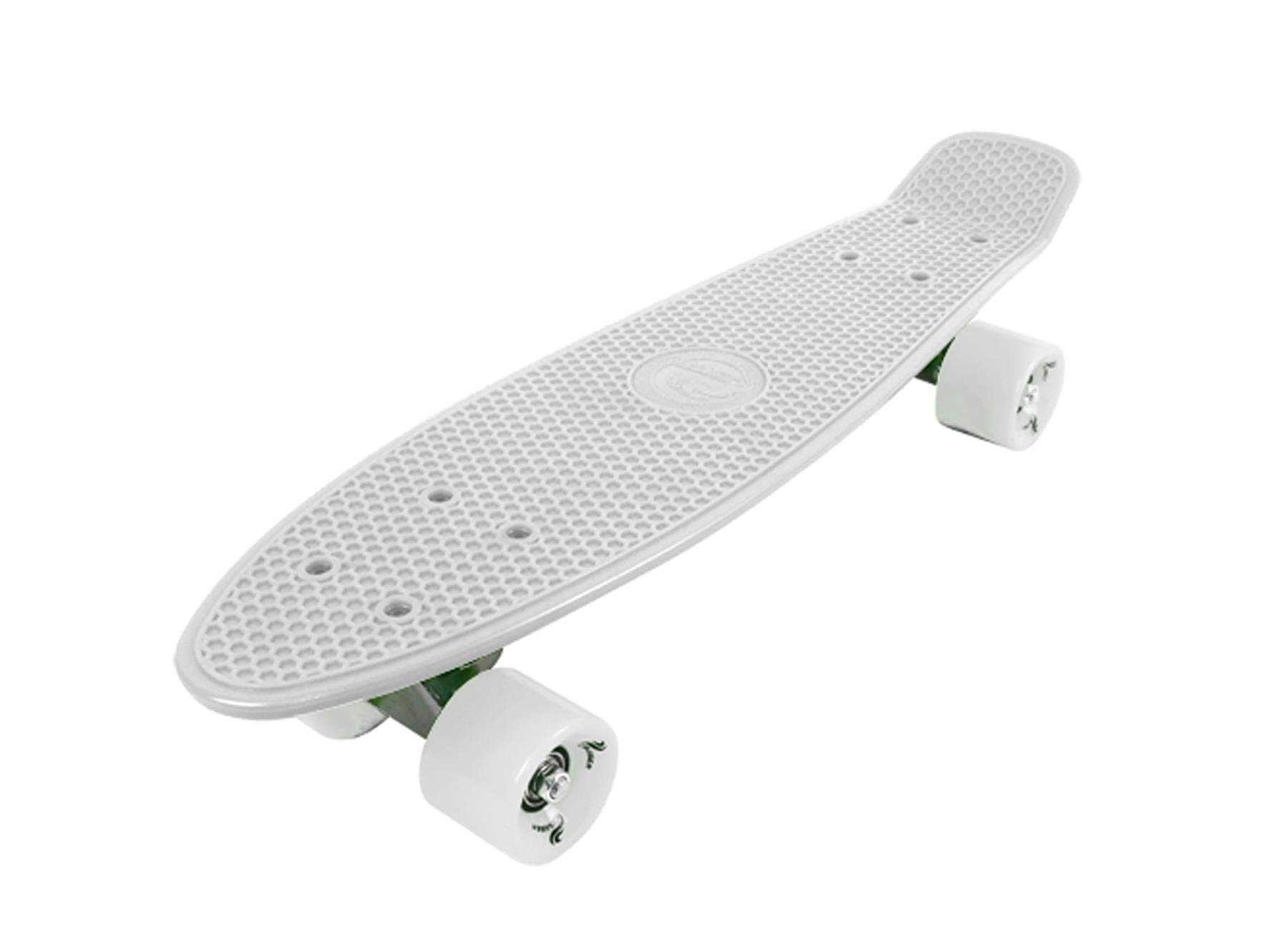 Vinsani Retro Cruiser Plastic Skateboard 22" X 6" White Deck with White Solid Coloured Wheels
