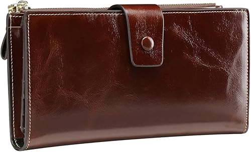 Miniatura 4 de Itslife - Cartera de piel sintética encerada para mujer con bloqueo de identificación de radio frecuencia (RFID), de gran capacidad, encerada