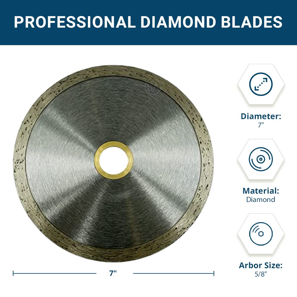Benchmark Abrasives 7" Continuous Rim Diamond Blade for Angle Grinder with 7/8"-5/8" Arbor, Cutting Brick Ceramic Tile Granite Marble Saw Blades, Cutting Porcelain Circular Saw Concrete