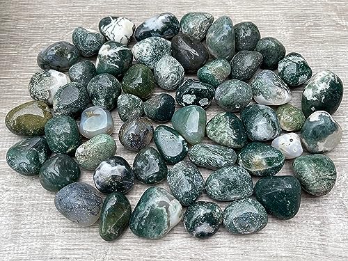 Image of 1 /2 LB Moss Agate Tumbled Stones, Polished Natural Moss Agate Gemstone, Moss Agate Healing Crystals (Moss Agate)