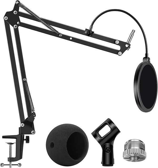 InnoGear Adjustable Microphone Stand with Mic Pop Filter, Universal Mic Clip, 3/8'' to 5/8'' Screw Adapter, Microphone Windscreen for Blue Snowball and Blue Snowball iCE