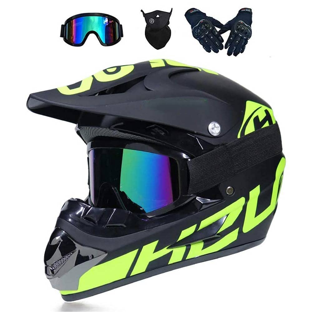 Double Sport Casque Motocross, Unisexe Jeunesse Intégral Hors Route Scooter Moto Casque, Enduro Descente MTB VTT BMX Quad Dirt Bike Accident Casque, avec Lunettes Gants Masque(Blue,S/52-53CM