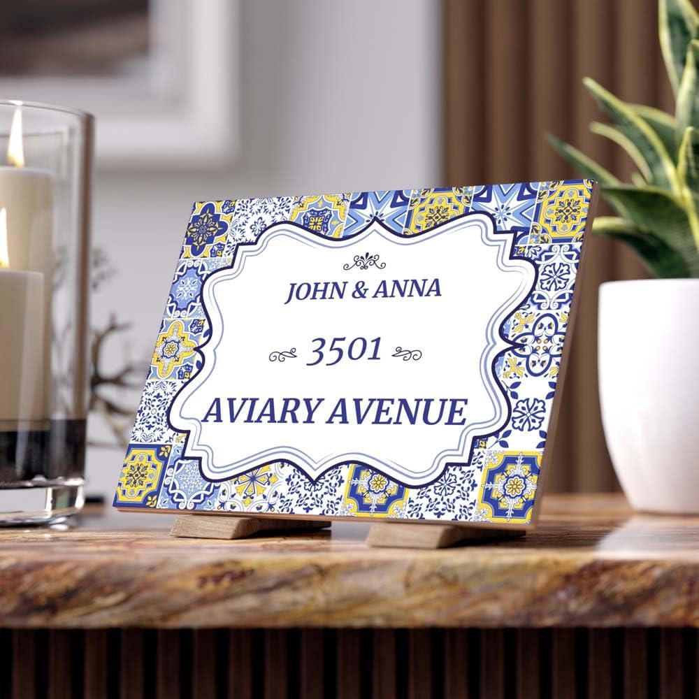 Custom Ceramic Tile House Number Plaque | Personalized Couple Name & Address Sign | Welcome | For Home Porch Entryway Kitchen Decor & Wedding Housewarming