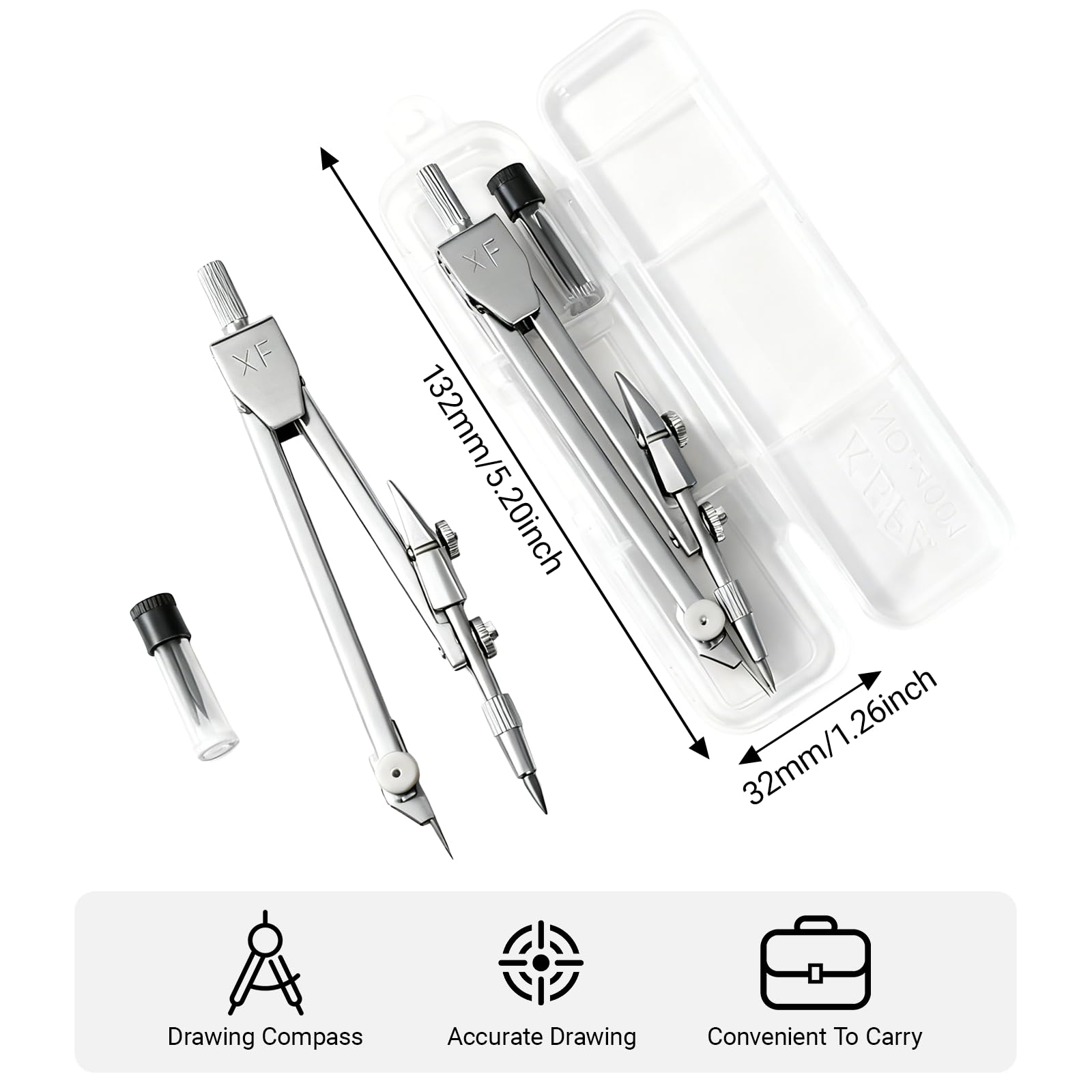 Coffret Compas Métal Professionnel avec Sécurité Protège Pointe et Crayons de Rechange