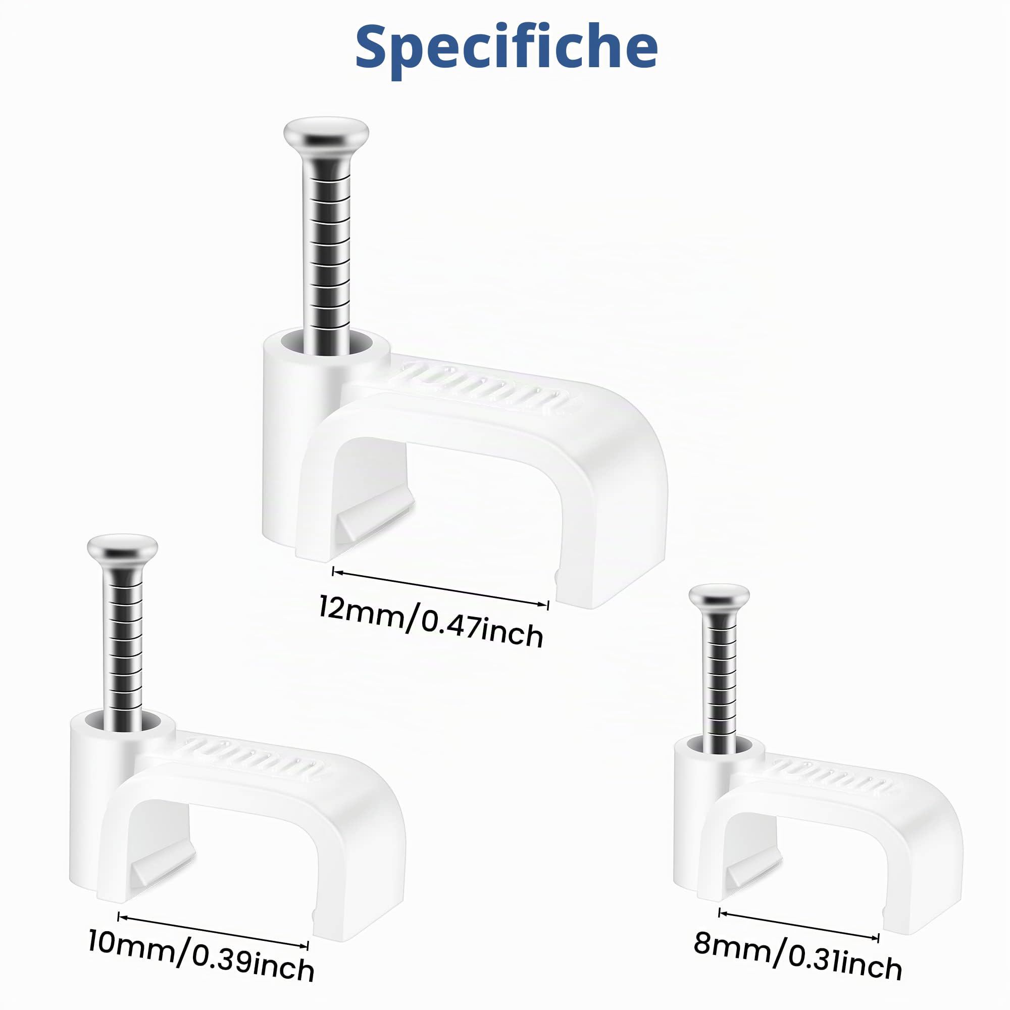 100 clip per cavi piatti bianchi per Cat6 Cat7 Ethernet a parete con chiodo in acciaio da 10 mm
