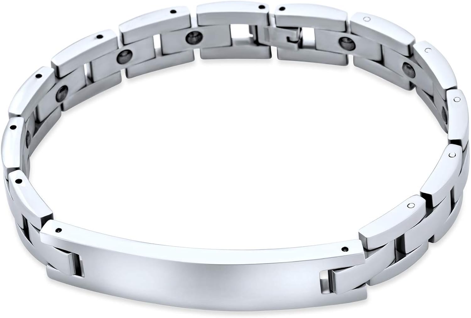 Bling Jewelry Customizable Silver Tone Stainless Steel Watchband Identification ID Bracelet for Men Personalized Name Tag Curb 8.5 Inch - Image 3