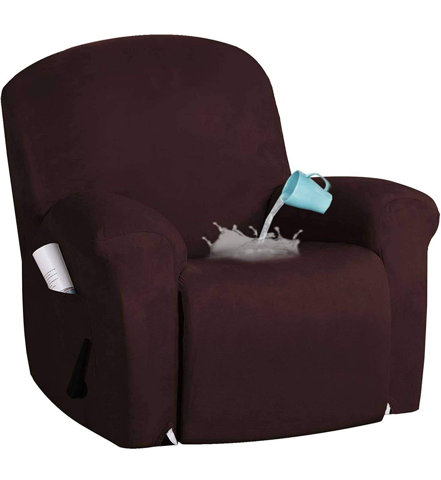 DOOGL Recliner Sofa Slipcover, Elastic Recliner Chair Covers Waterproof With Elastic Bottom Side Pouch Anti-Slip Wear-resistant Strapless Cozy Furniture Protector-brown