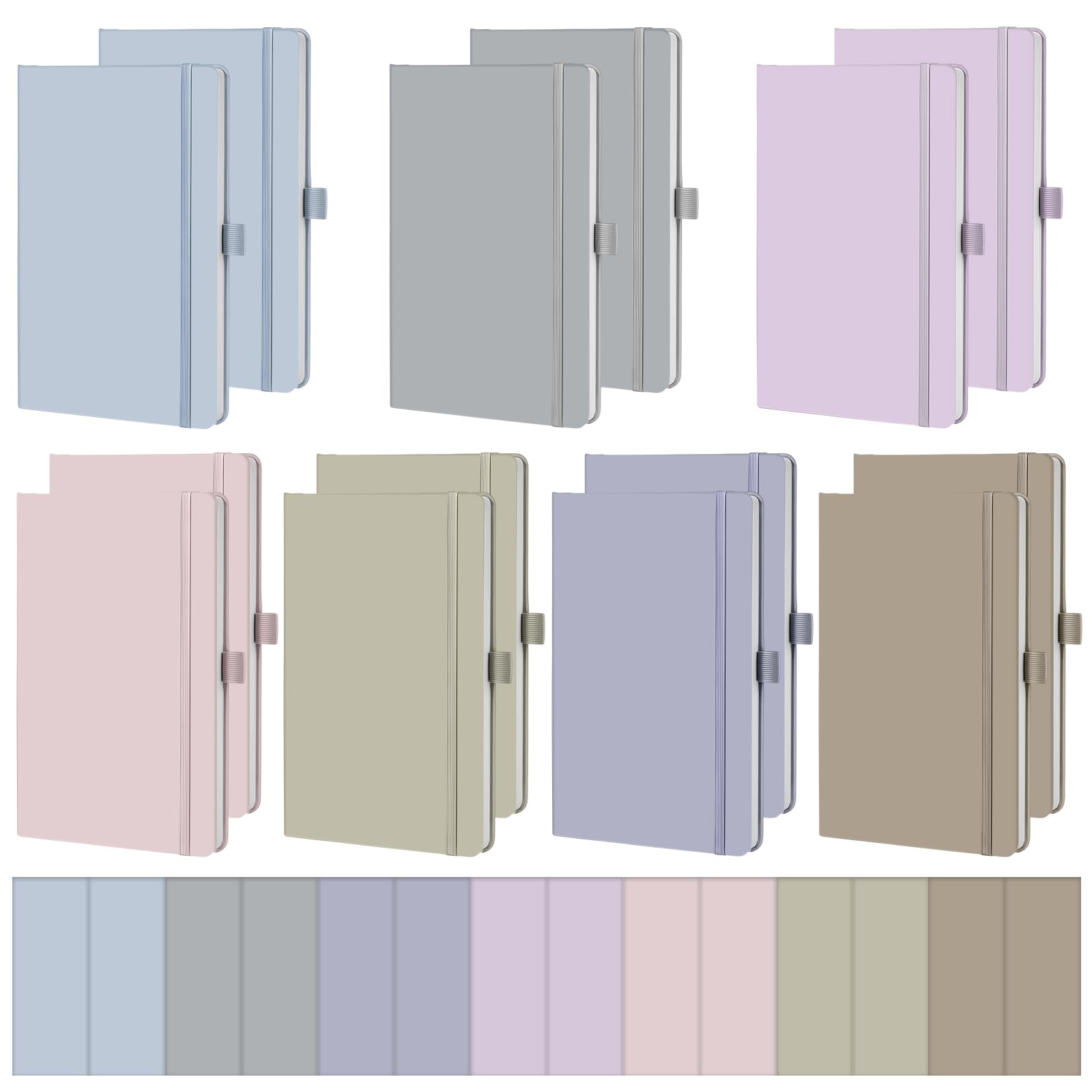 Laumoi Confezione da 14 quaderni a righe, 14 x 20,3 cm, formato A5, con copertina rigida e portapenne, in pelle PU, a righe, per scuola, lavoro, scrittura (colore Morandi)