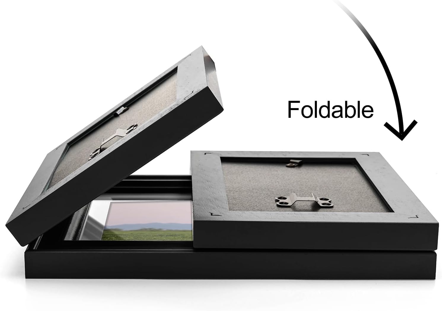 3 Picture Frame Trifold Hinged Pine Wood Photo Frame with Real Glass, Combo Display One 6x8 & Two 4x6 Photos Matted to 5x7/3x5, Free-Standing Desk Tabletop or Wall Decor, Black