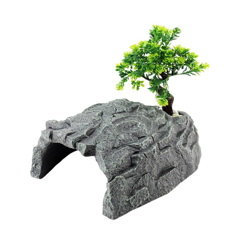 Escondite de reptiles de resina, caja de cueva de reptiles, decoración de esquina de hábitat, escondites de tortugas, serpientes lagarto, accesorios para cajas de reptiles, adornos (20,5*19*9 cm)