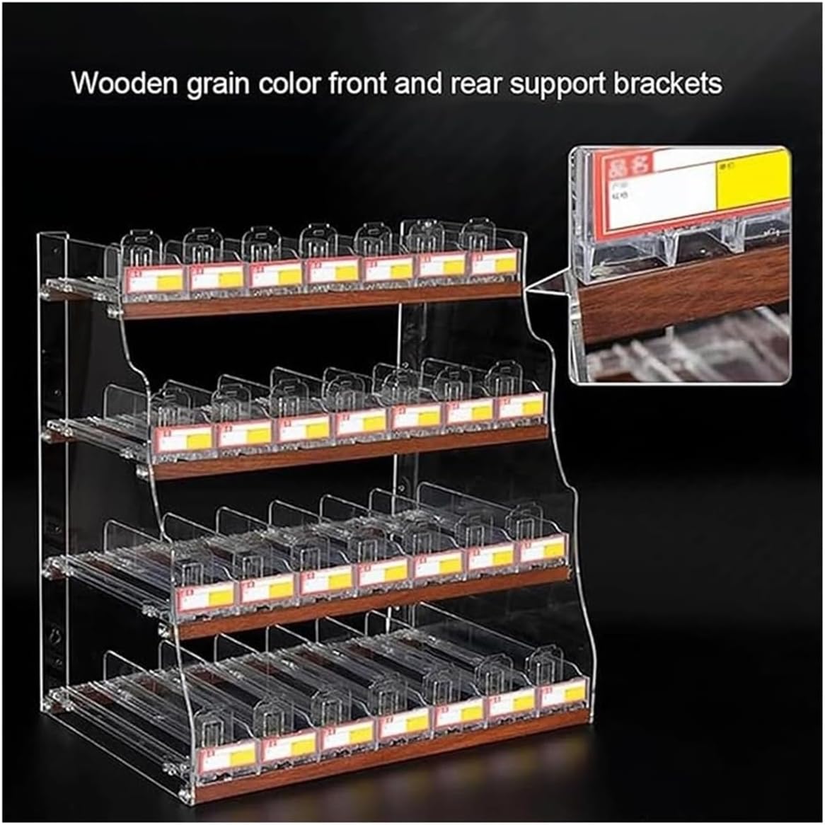 Acrylic Wall-Mounted Cigarette Display Rack, Trapezoid Design Retail Case with Auto Clear Pusher, Ideal for Convenience Store Candy & Cigarette Storage (68.5x29x61.5cm)