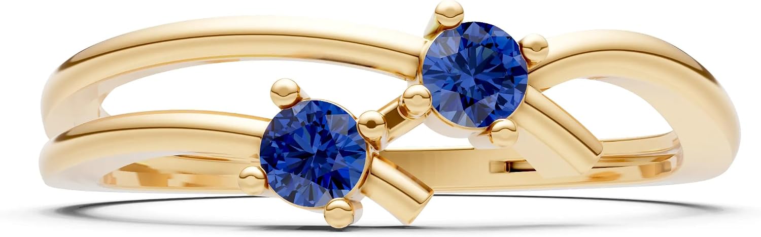 PEORA Round Cut Blue Sapphire Stackable Band Available in Solid 10K, 14K or 18K Ring – White, Yellow or Rose Gold