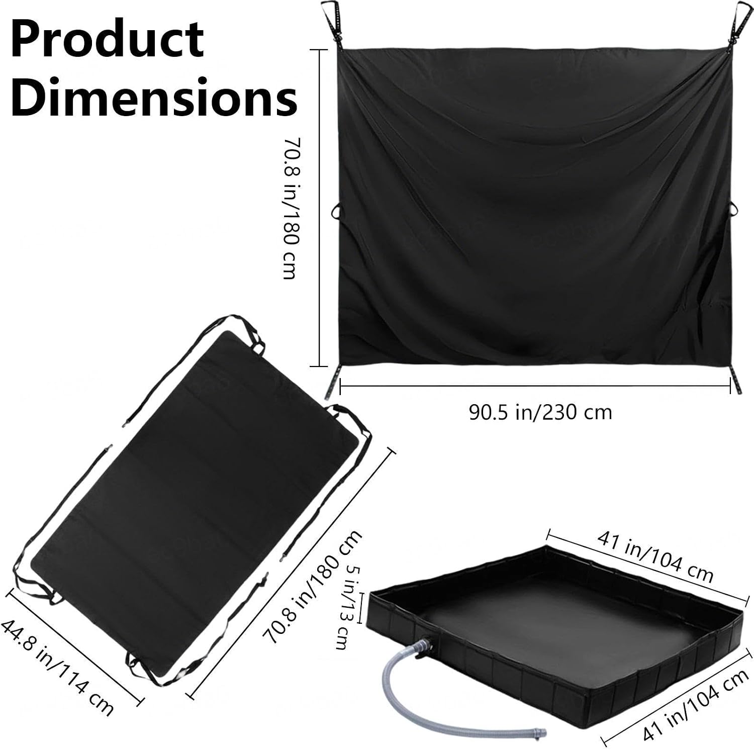 Truck Camping Accessories Three-Piece Set, Includes Shower Awning, Portable Shower Curtain, Outdoor Shower Pan, Easy Setup for Camping, RV Travelling