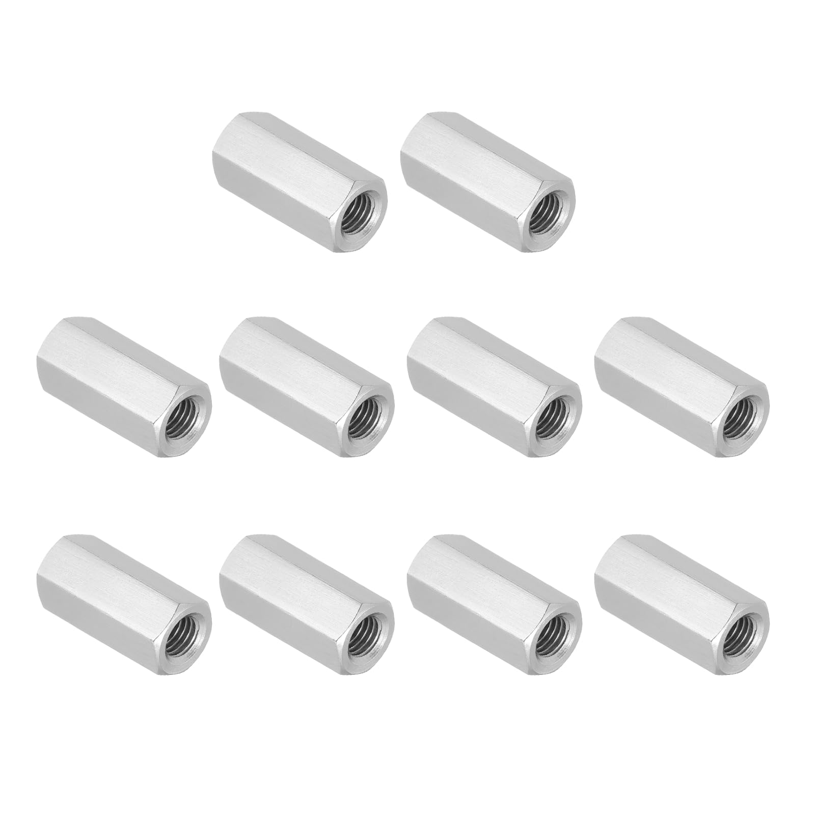PATIKIL 3/8"-16 UNC 304 Stainless Steel Hex Coupling Nuts, 10Pcs 1.4" Length Fully Threaded Rod Coupling Nut Studding Connector Fasteners, Silver Tone