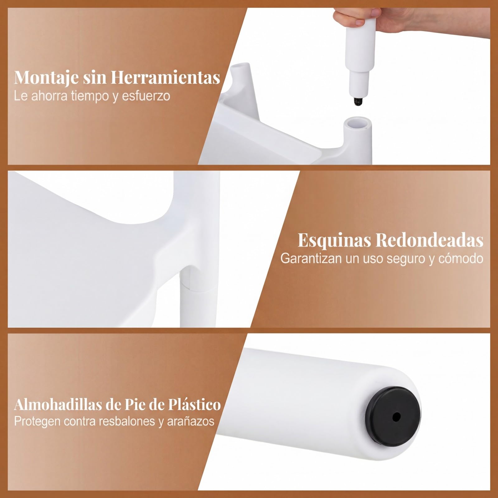 COSTWAY Silla de Cocina Pack 4 de Plástico Reciclado, Sillas de Comedor Apilables con Respaldo Curvado, Apoyabrazos y Asiento Amplio, Sillas Terraza para Exterior e Interior, Salón, Jardín (Blanco,4)