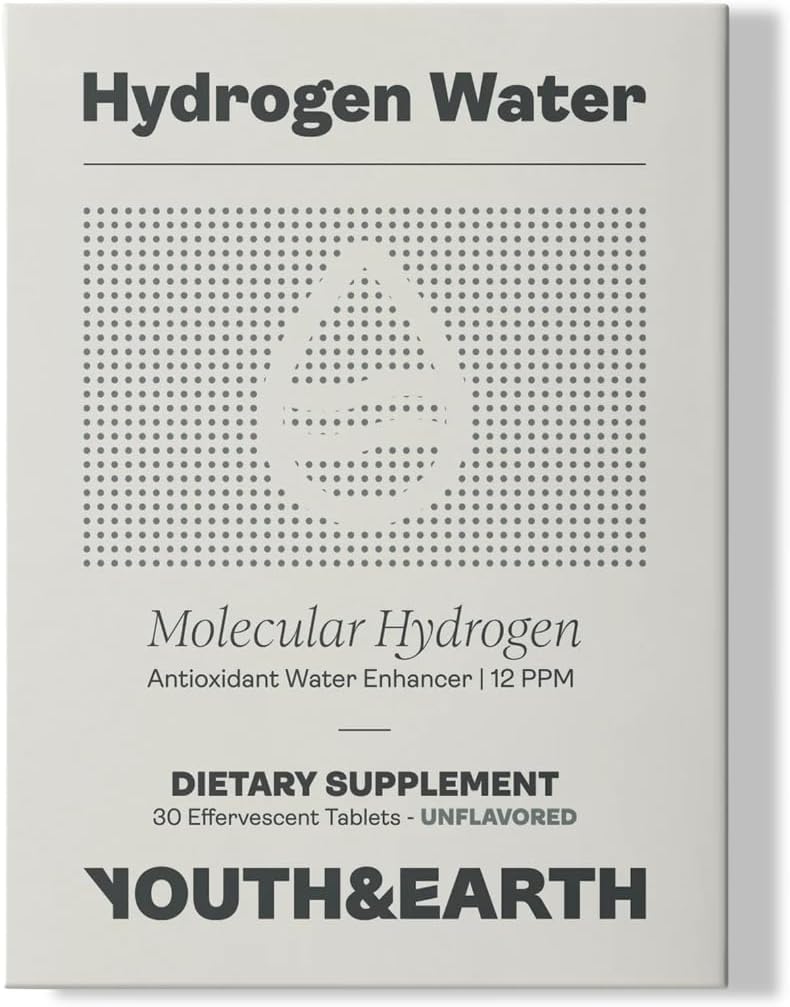 Youth & Earth Molecular Hydrogen Tablets, Primary Supplement Type: Molecular Hydrogen, Effervescent Form, 30 Count, Cell Health Support, Antioxidant-Rich, Vegan